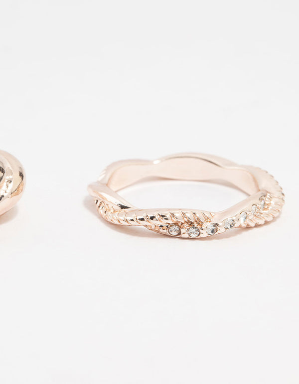 Rose Gold Plated Diamante Twisted Rings 3-Pack