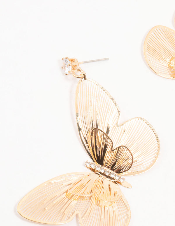 Gold Lazercut Butterfly Drop Earrings