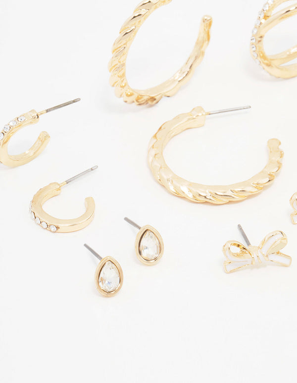 Gold Diamante Mixed Earrings 6-Pack
