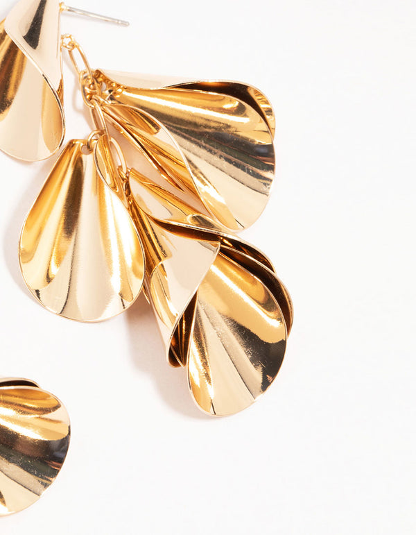 Gold Curved Large Drop Earrings