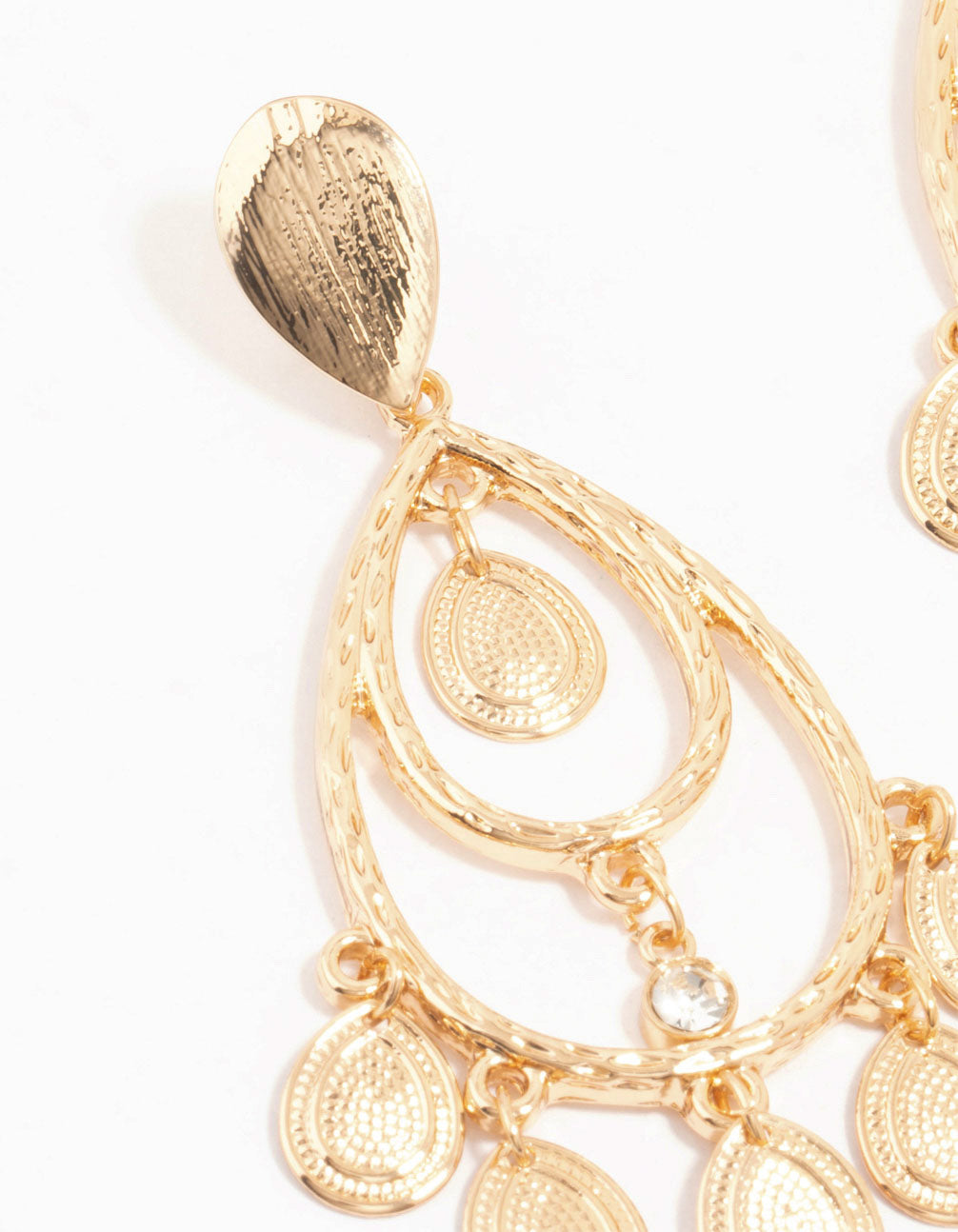 Gold Multiple Patterned Discs Drop Earrings