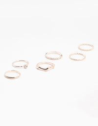 Rose Gold Plated Molten & Diamante Rings 6-Pack - link has visual effect only