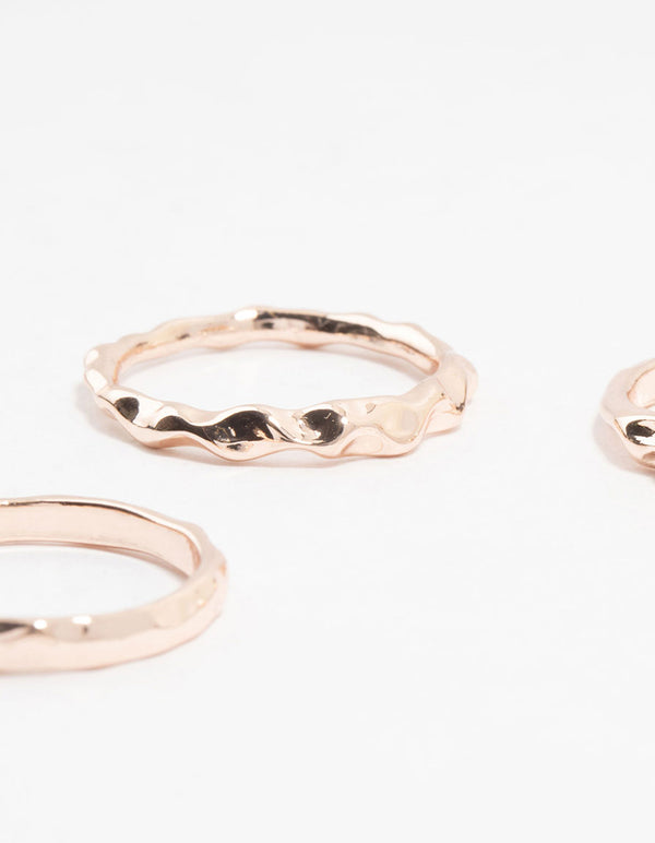 Rose Gold Plated Textured Metal Rings 5-Pack