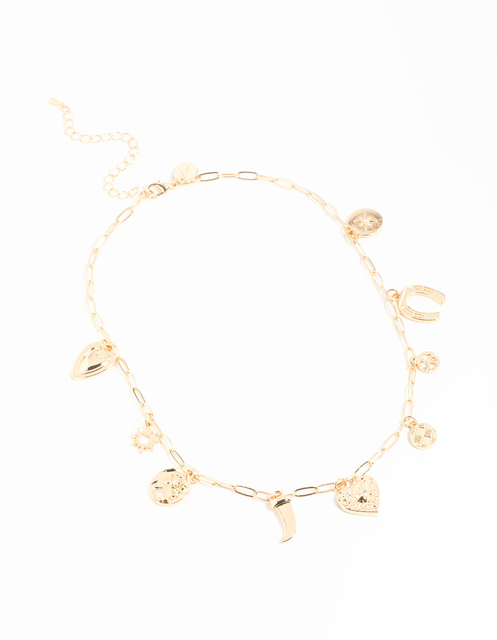 Gold Heart Celestial & Horseshoe Charm Necklace