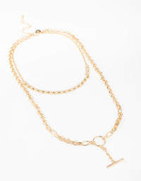 Gold Chain Barrel Layered Necklace - link has visual effect only