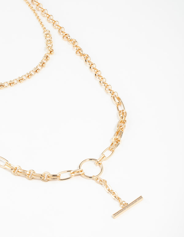 Gold Chain Barrel Layered Necklace