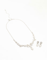 Silver Vine Diamante Pearl Necklace & Earrings Set - link has visual effect only