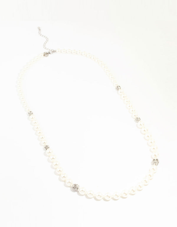 Beaded Graduating Pearl Diamante Necklace