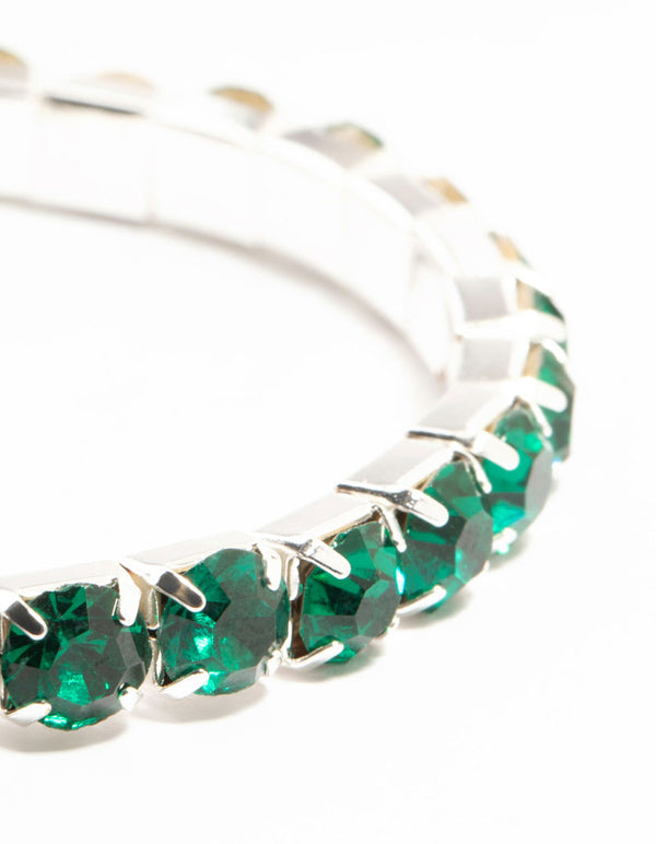 Silver & Green Diamante Cup Chain Stretch Bracelets 5-Pack