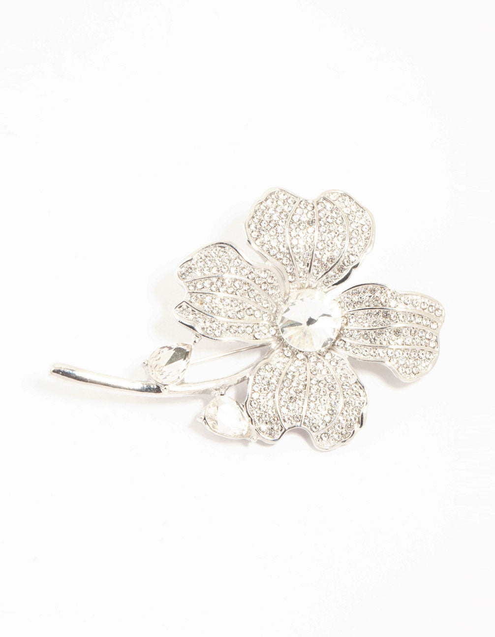 Silver Diamante Flower Brooch