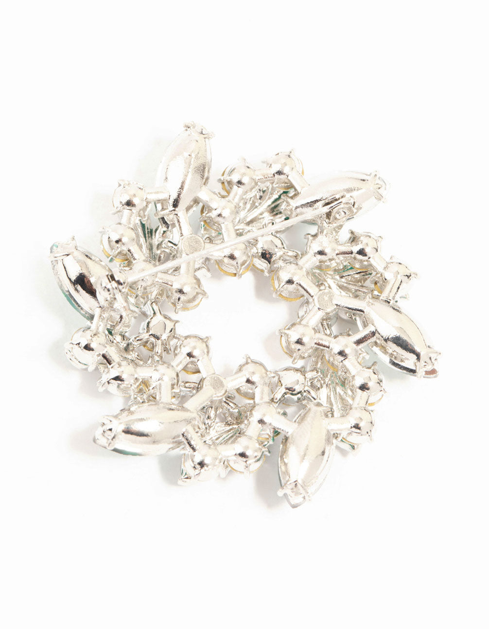 Silver & Green Diamante Wreath Brooch