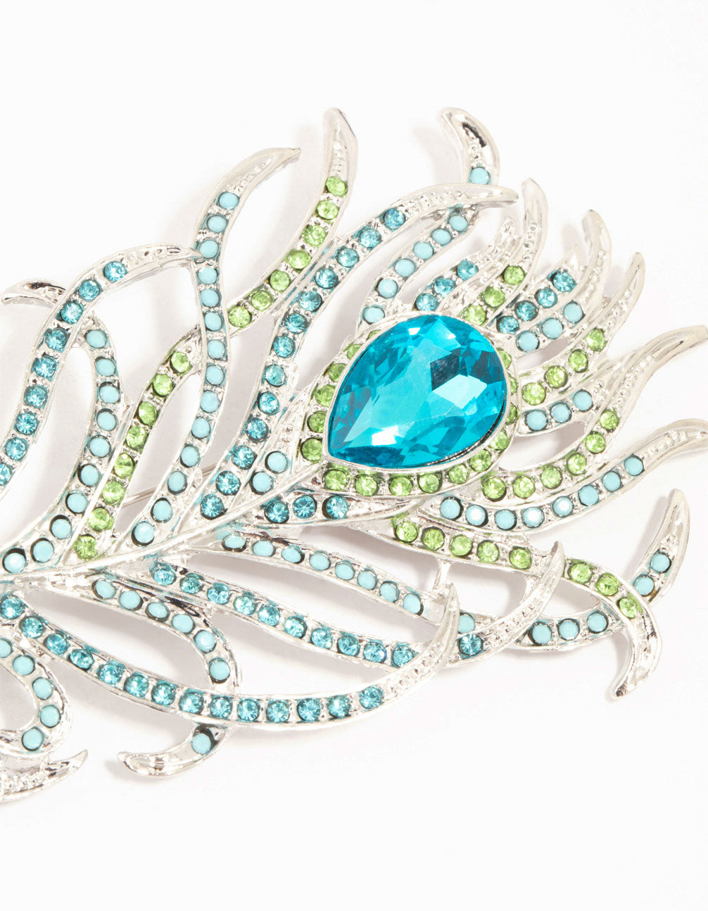 Silver Diamante Peacock Feather Brooch