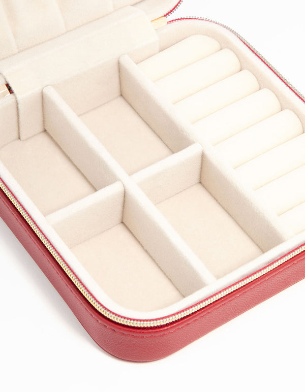 Red PU Leather Square Jewellery Case