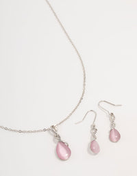 Silver Cat Eye Twisted Necklaces & Stud Earrings Set - link has visual effect only