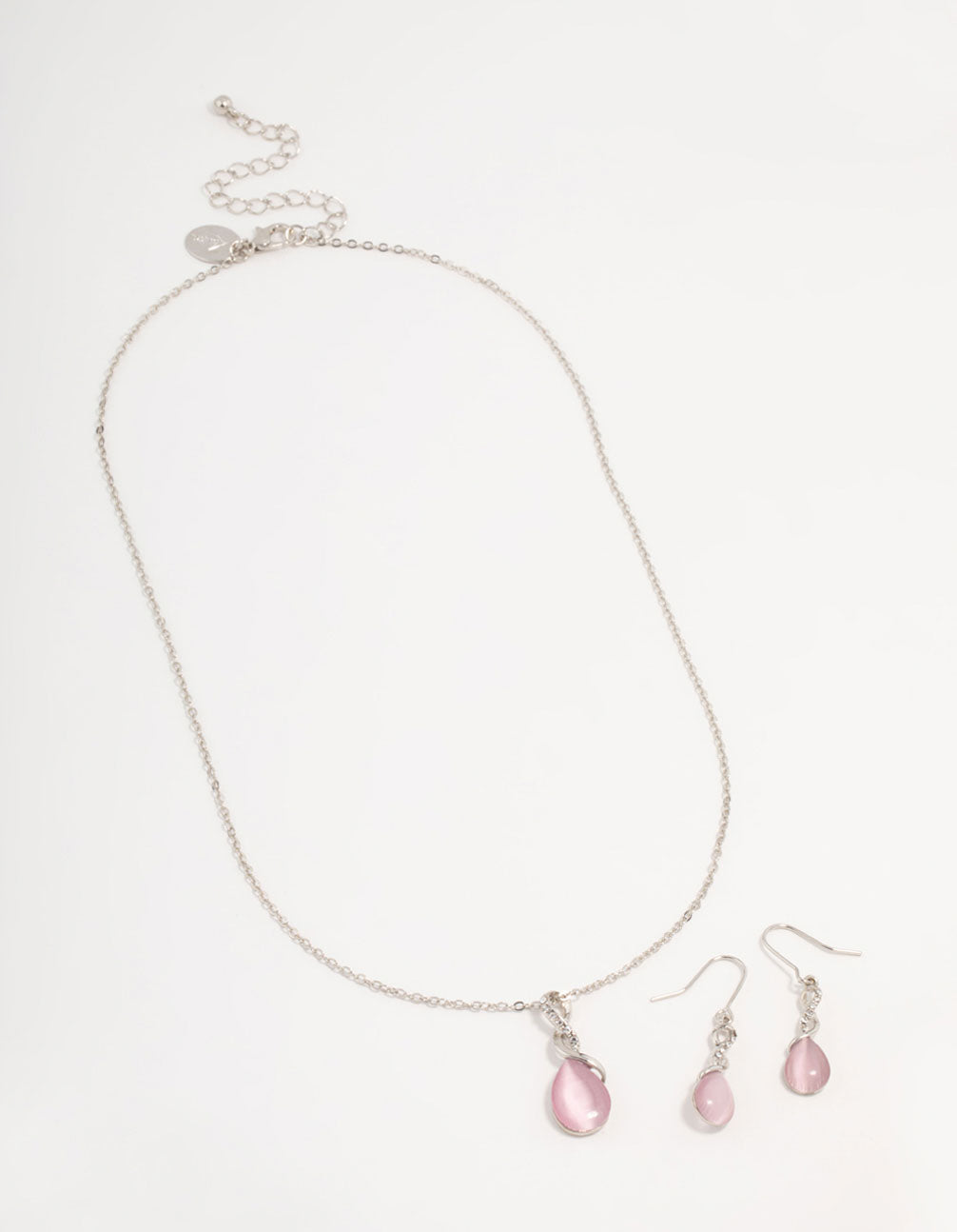 Silver Cat Eye Twisted Necklaces & Stud Earrings Set