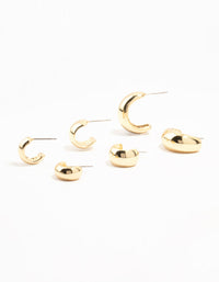 Gold Plated Brass Chunky Hoop Earrings 3-Pack - link has visual effect only