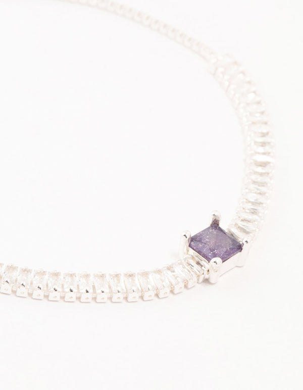 Silver Purple Baguette Cubic Zirconia Tennis Bracelet