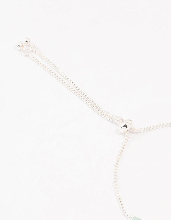 Silver Alternating Aqua Cubic Zirconia Crystal Dumbbell Toggle Bracelet