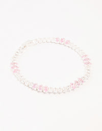 Silver Alternating Clear & Pink Marquise Cluster Cubic Zirconia Bracelet - link has visual effect only