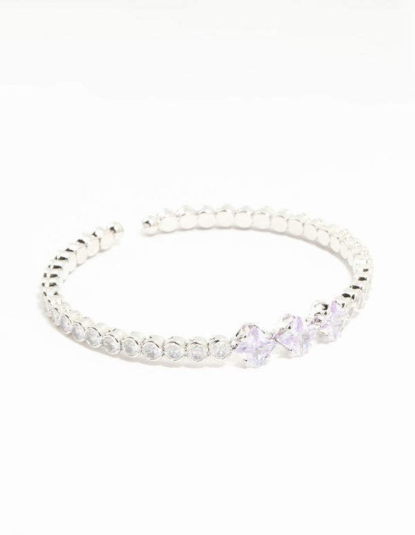 Silver Cubic Zirconia Princess Wrist Cuff