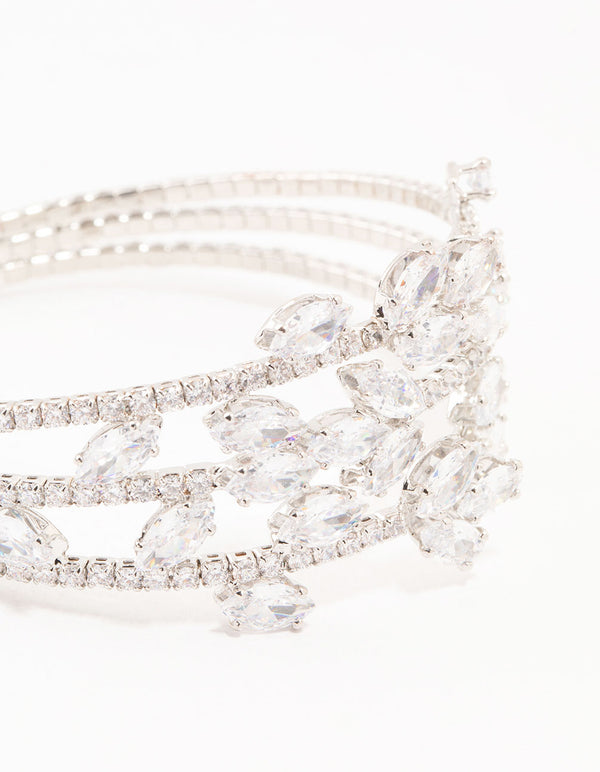 Silver Marquise Cubic Zirconia Floral Wrist Cuff