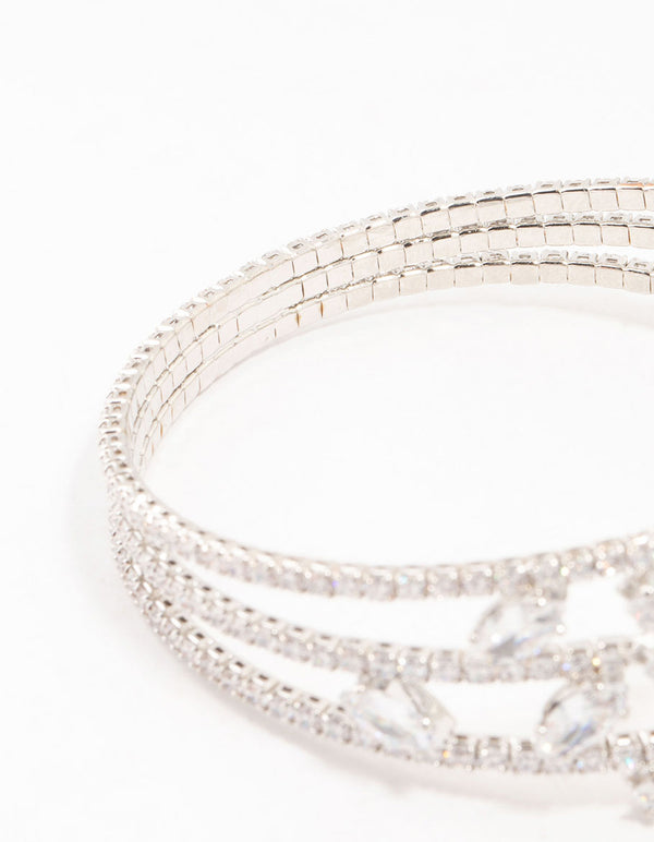 Silver Marquise Cubic Zirconia Floral Wrist Cuff