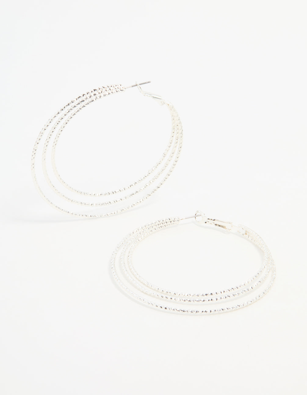 Large Sliver Layered Ribbed Hoop Earrings