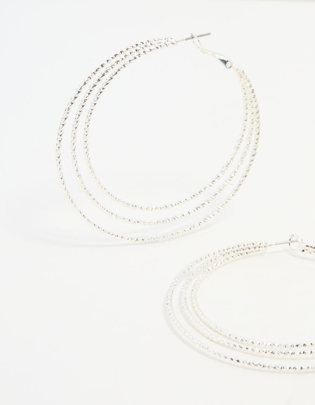 Large Sliver Layered Ribbed Hoop Earrings