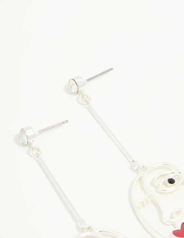 Silver Diamante Face Drop Earrings