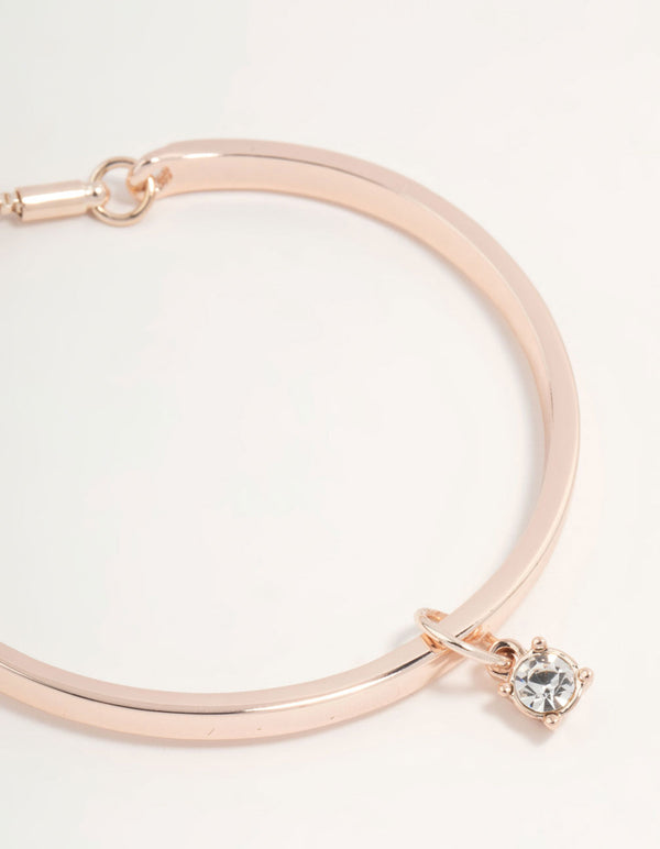 Rose Gold Solitaire Diamante Toggle Bracelet