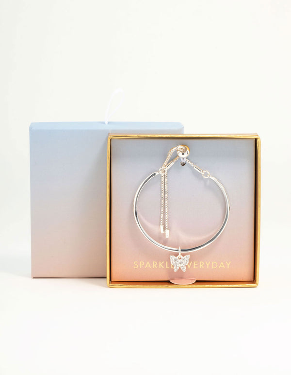 Silver Diamante Butterfly Toggle Bracelet