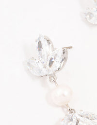 Silver Floral Cubic Zirconia & Pearl Drop Earrings - link has visual effect only