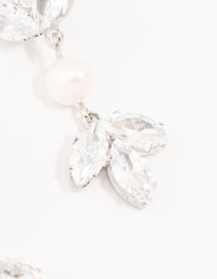 Silver Floral Cubic Zirconia & Pearl Drop Earrings - link has visual effect only