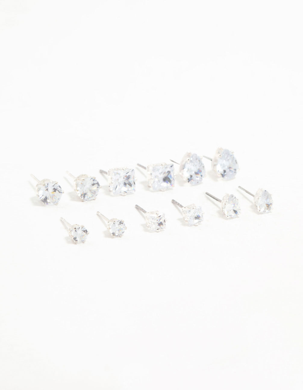 Silver Mixed Cubic Zirconia Stud Earrings 6-Pack