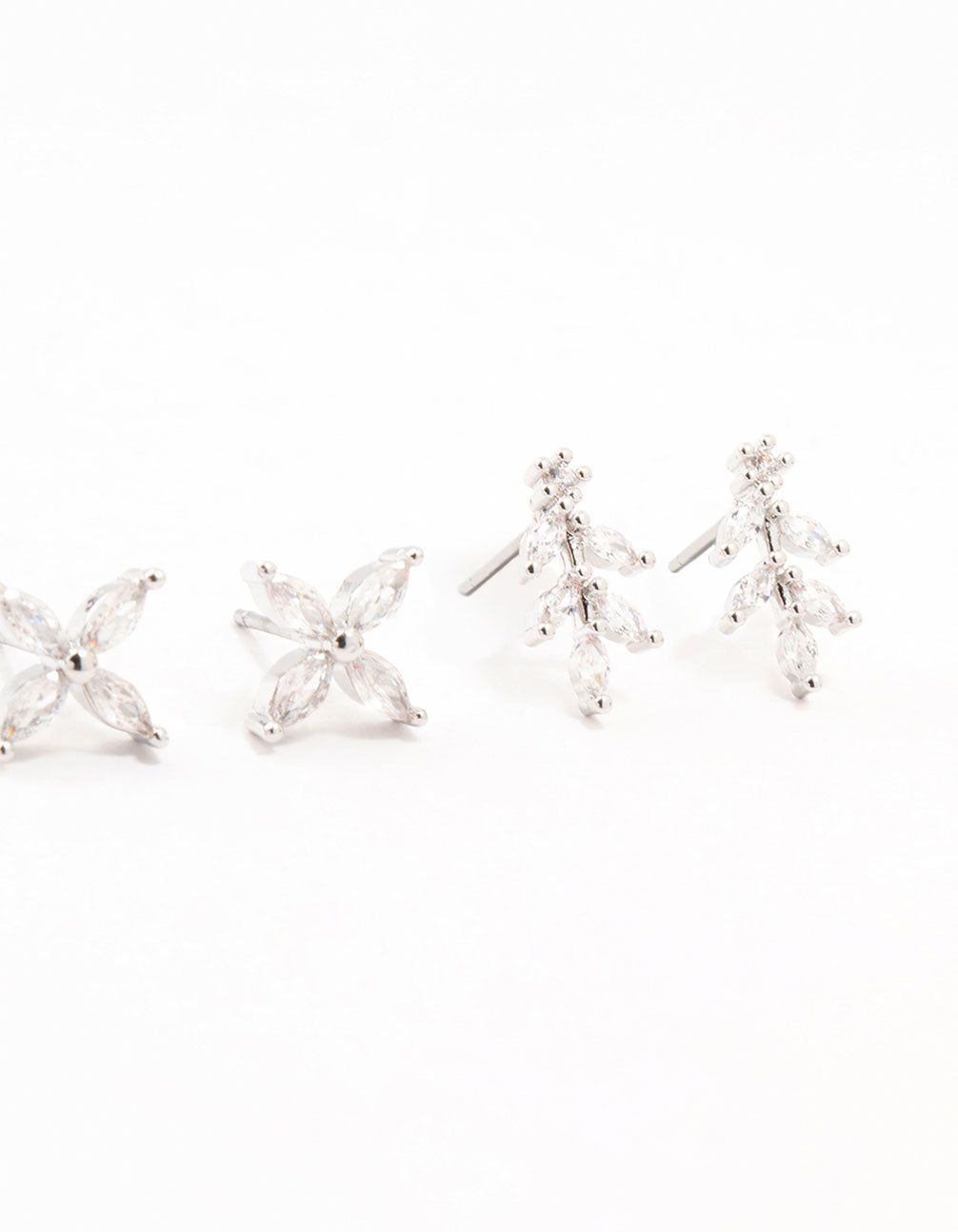 Silver Cubic Zirconia Flower Stud Earrings 3-Pack