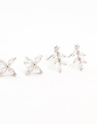 Silver Cubic Zirconia Flower Stud Earrings 3-Pack - link has visual effect only