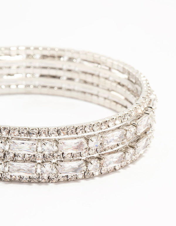 Silver Cubic Zirconia Layered Wrist Cuff