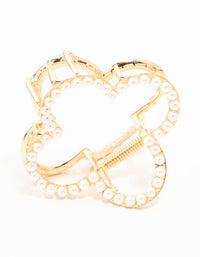 Gold Pearl Flower Outline Claw Clip - link has visual effect only