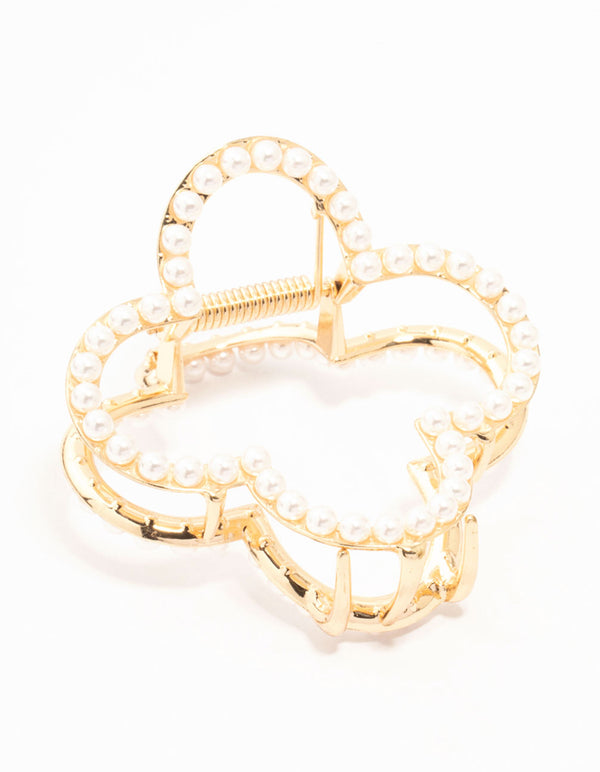 Gold Pearl Flower Outline Claw Clip