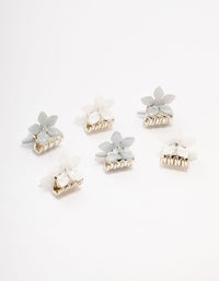 Grey & Cream Acrylic Mini Flower Claw Clips 6-Pack - link has visual effect only