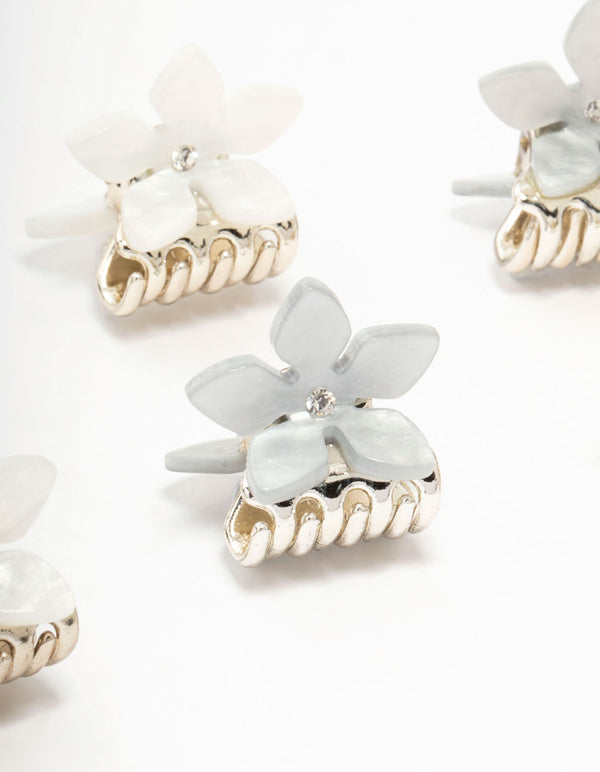 Grey & Cream Acrylic Mini Flower Claw Clips 6-Pack