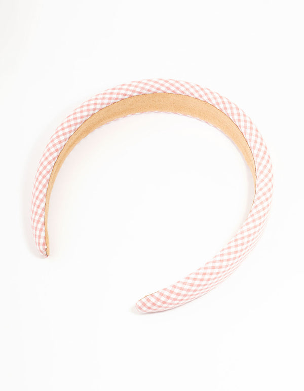 Pink Gingham Fabric Headband