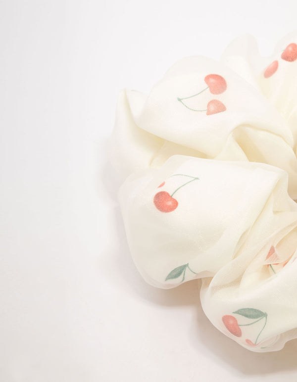 Large White Cherry Fabric Scrunchie