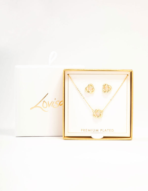 Gold Knotted Necklace & Stud Earrings Set