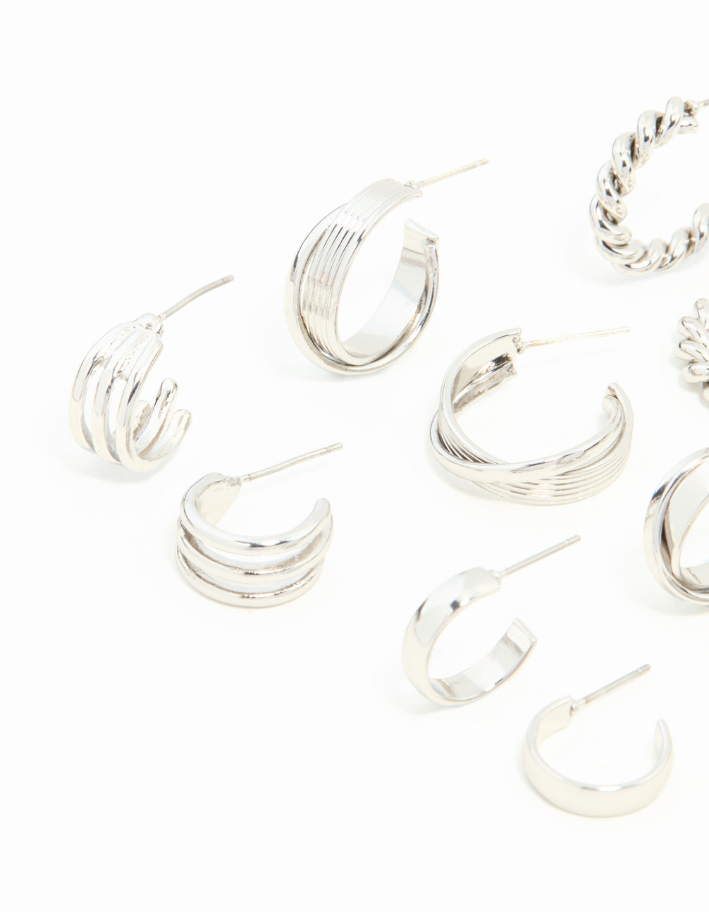 Silver Twisted & Sleek Hoop Earrings 6-Pack