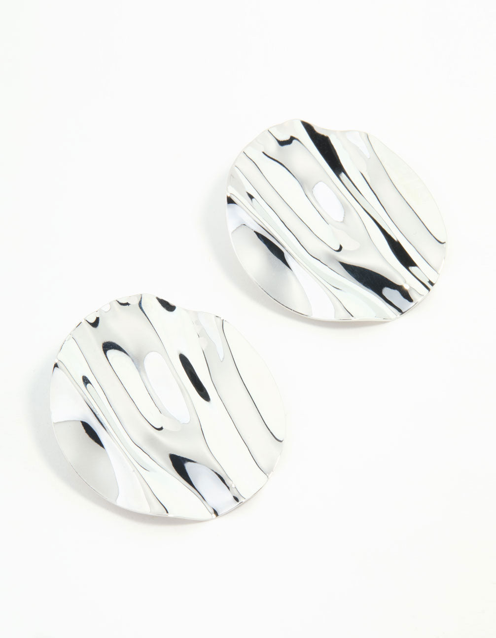 Large Silver Textured Circle Stud Earrings