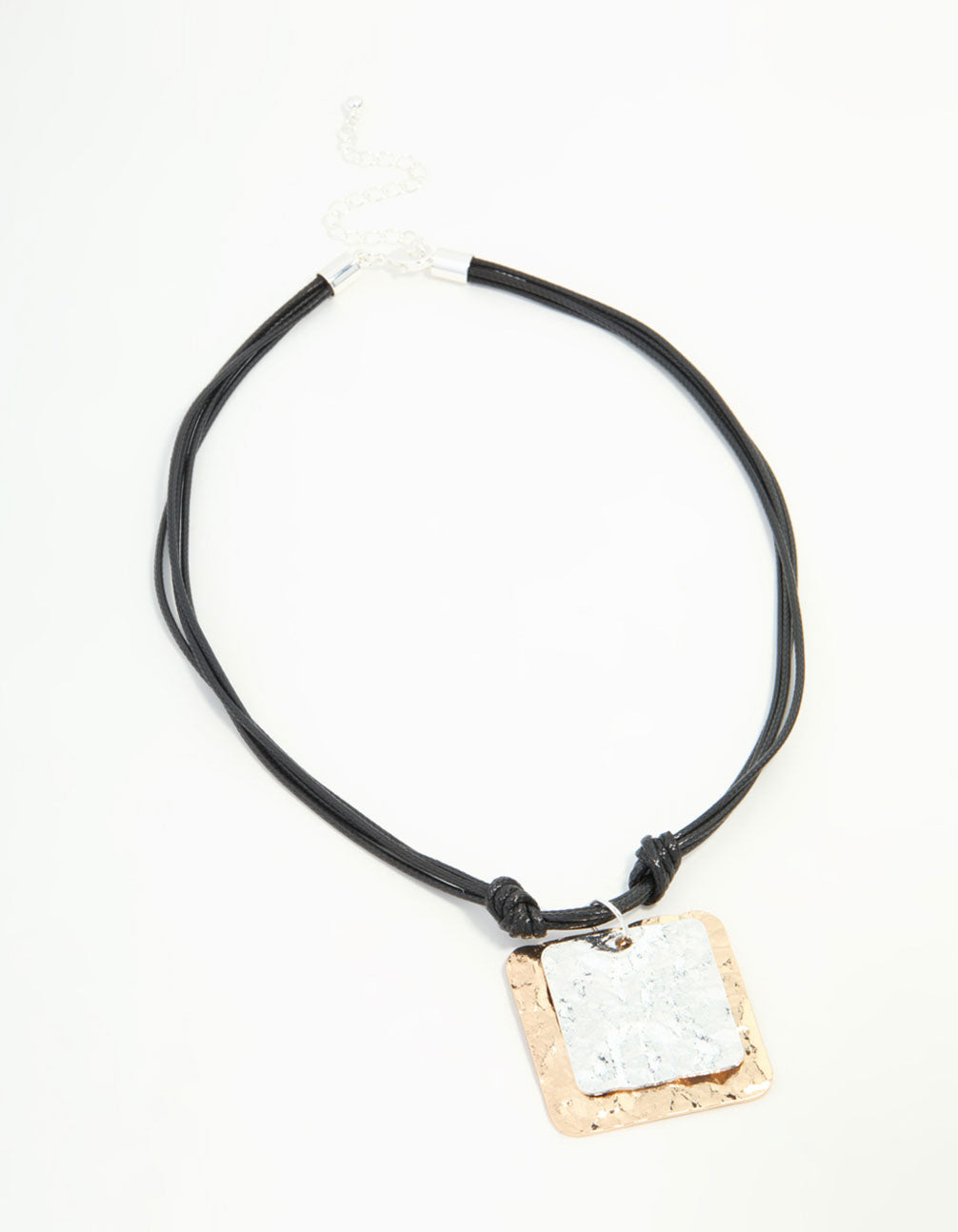 Gold & Silver Textured Pendant Cord Necklace