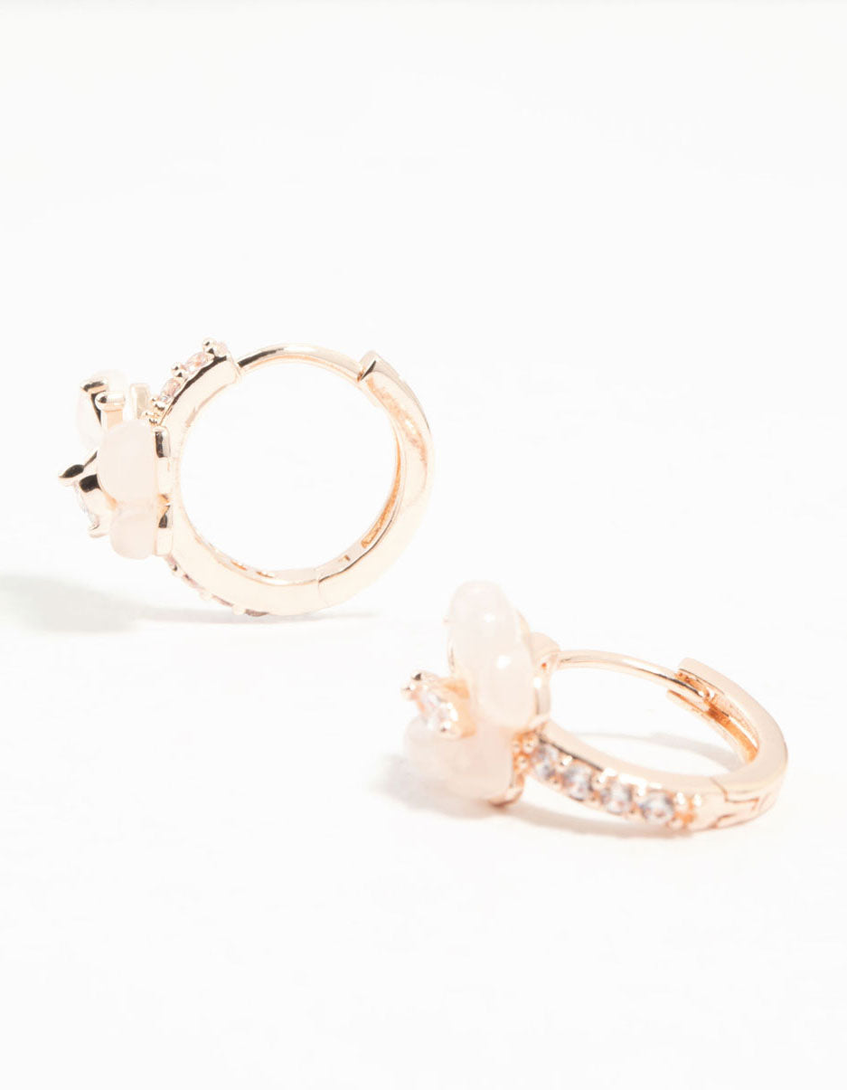 Rose Gold Plated Butterfly Pave Hoop Earrings