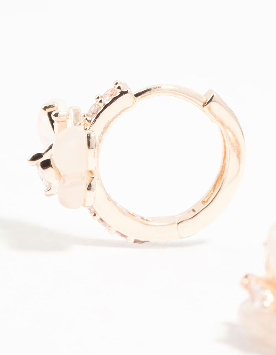 Rose Gold Plated Butterfly Pave Hoop Earrings