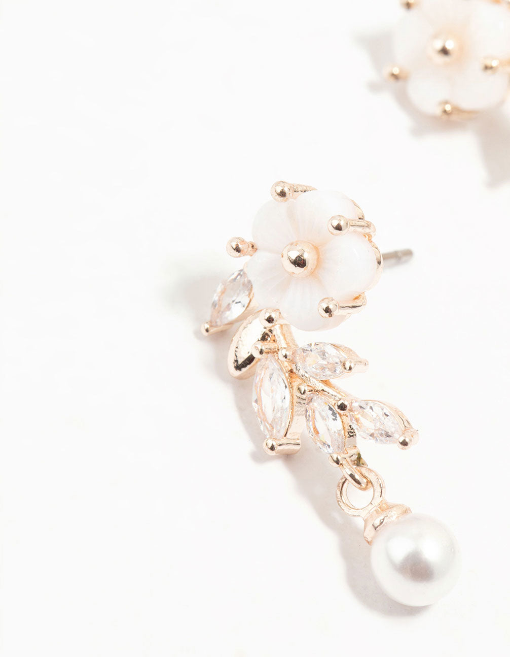Rose Gold Plated Flower & Pearls Drop Earrings